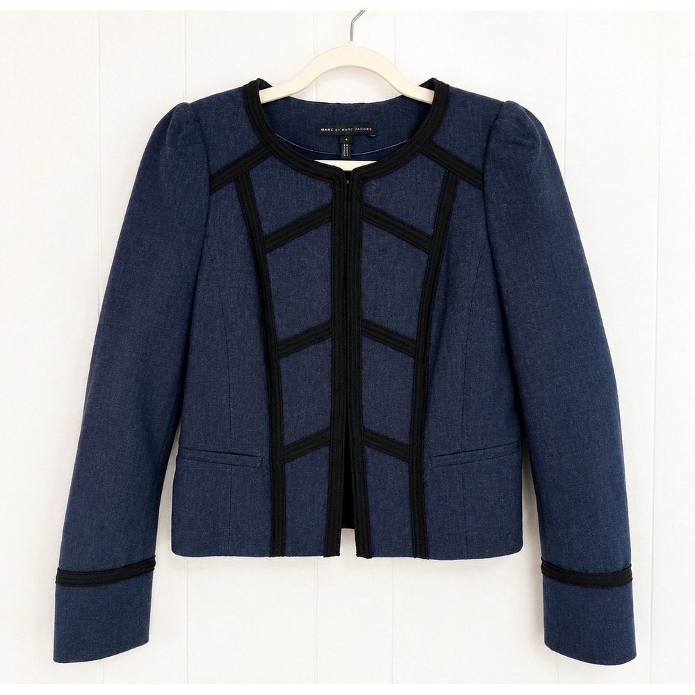 White House Black Market Navy Tailored Blazer Jacket Black Trim Work Old Money 8